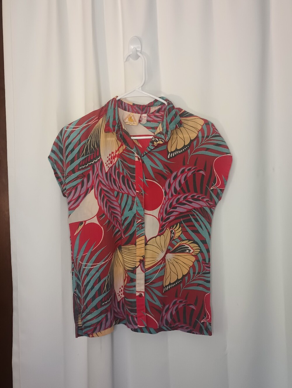 Vtg Anne Pinkerton Womens Multicolor Butterfly Button Up Top Small Quirky Indie